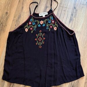 Idyllwind Black Camisole with Floral Embroidery
